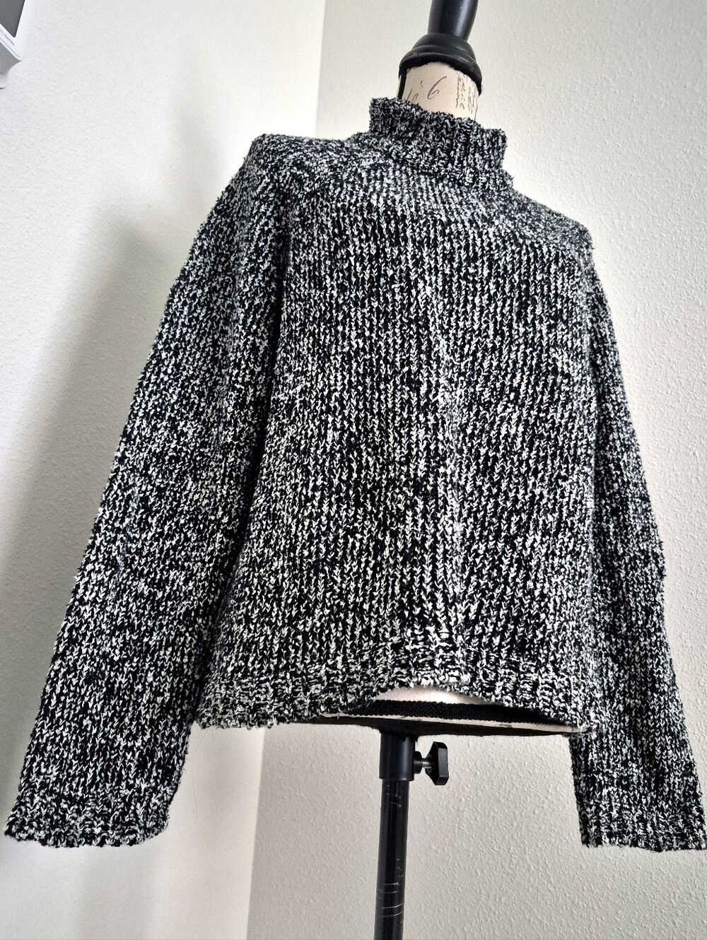 Eileen Fisher Organic Cotton Mock Neck Boxy Sweater L Marled Chunky Knit F19UBT - Picture 7 of 15